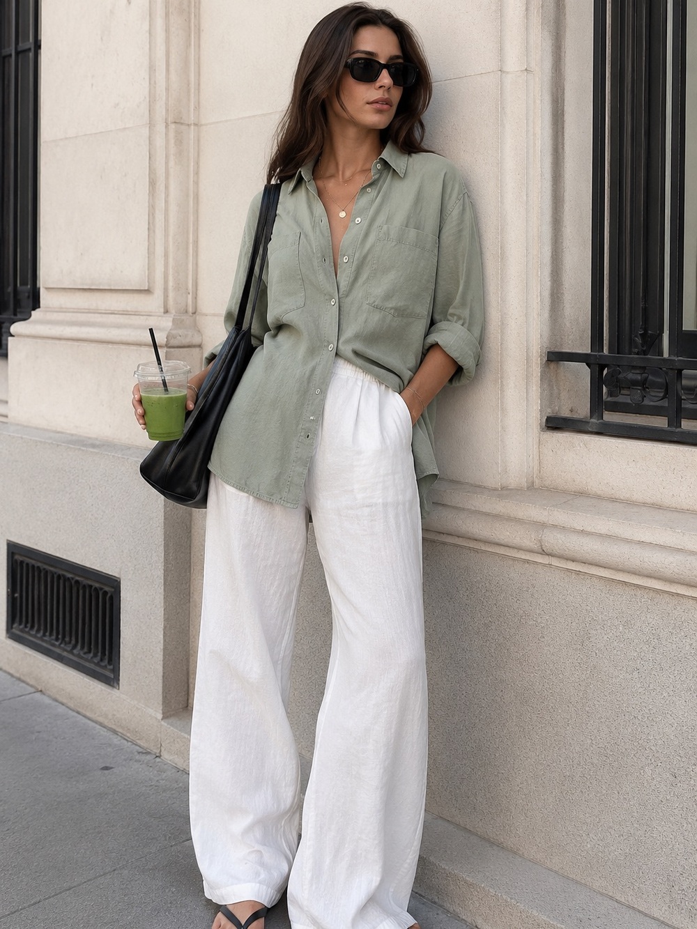Zara Sage Green Linen Blend Oversized Button-Up Shirt